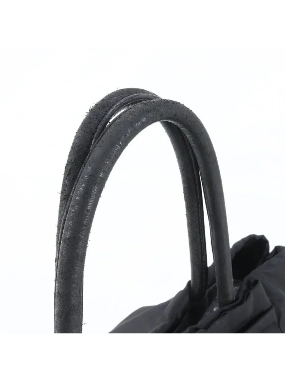 Prada Tessuto Nylon Ribbon Motif Leather Tote Shoulder Black